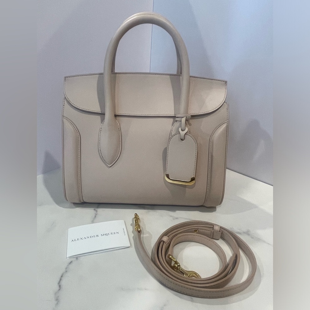 Alexander McQueen Beige Leather Top-Handle Tote with Gold Hardware